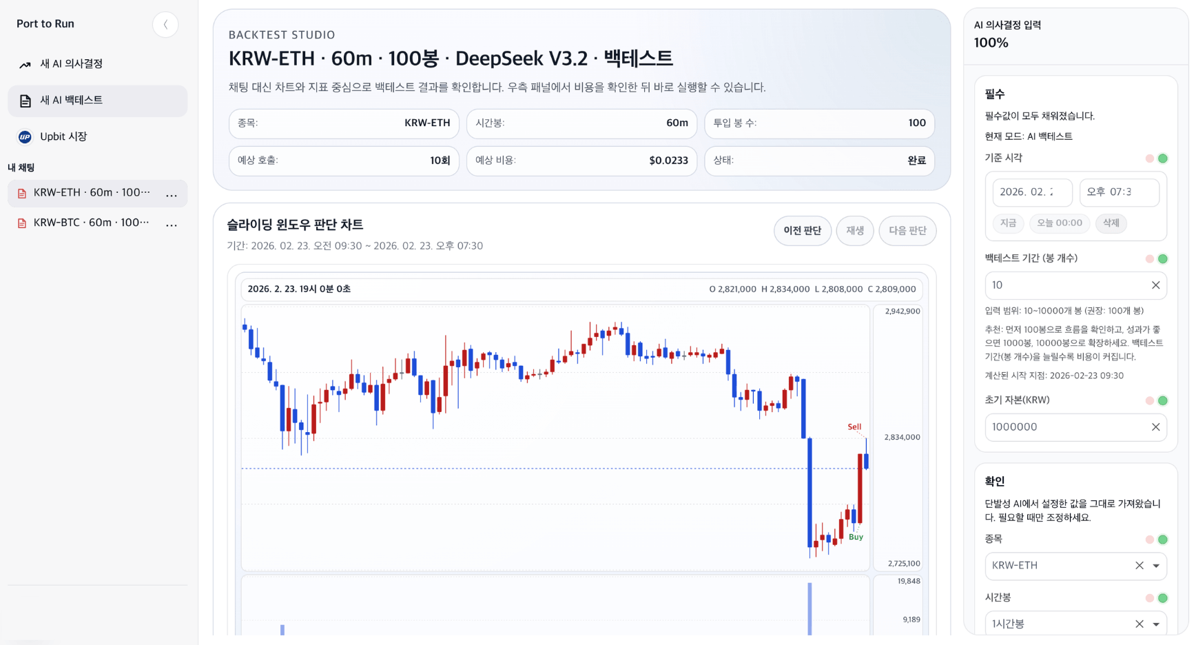 Porturun AI 백테스트 화면
